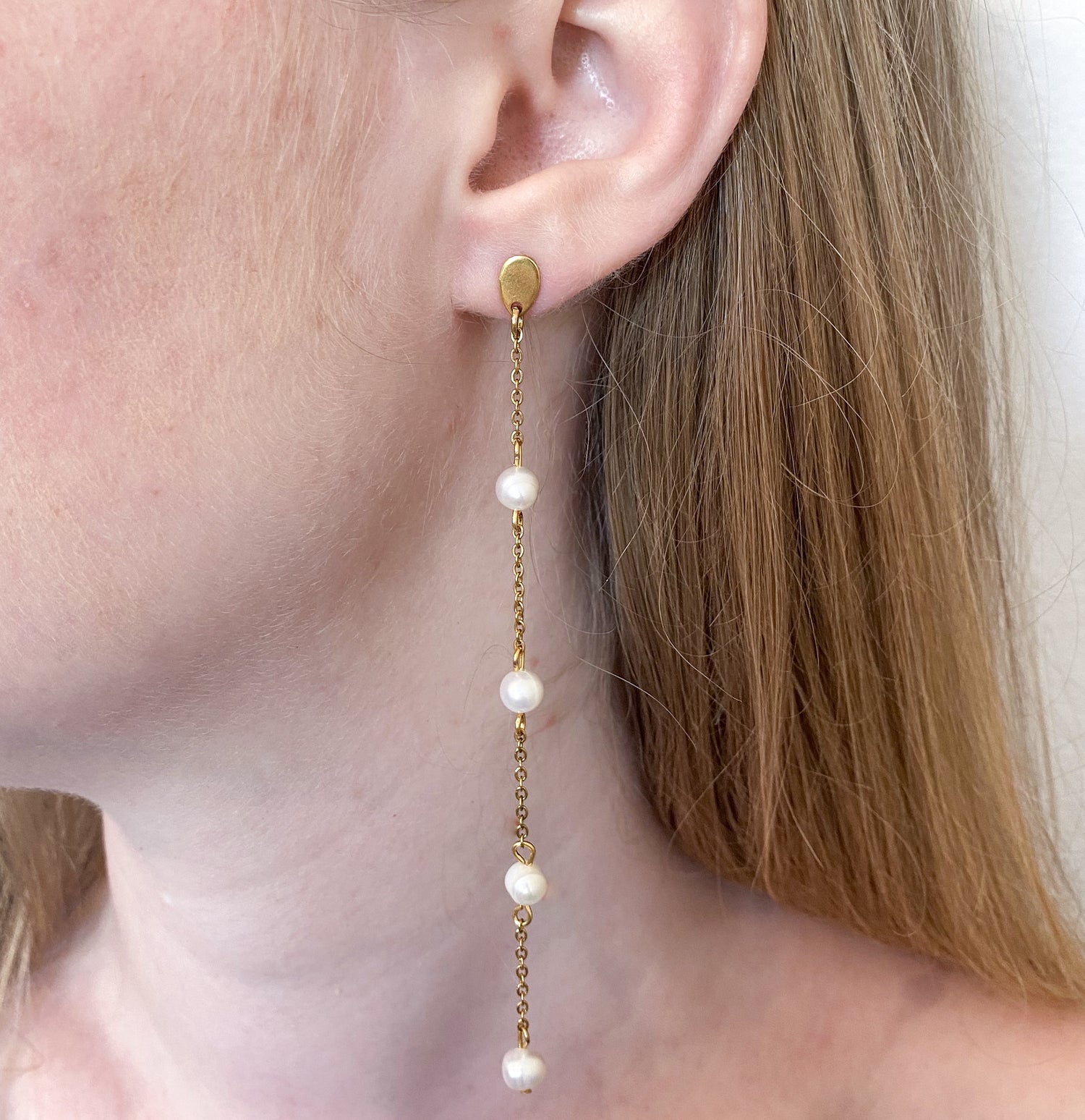 boucles d'oreilles pendantes en vraies perles d'eau douce et acier inoxydable